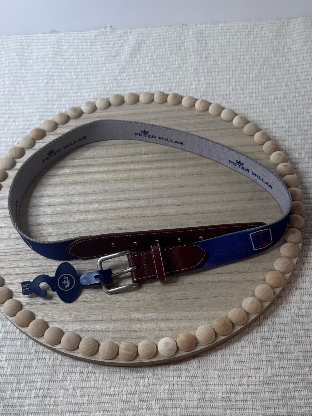 NWT Peter Millar Woven Belt Size 34 Blue Leather Trim Weyhill Golf